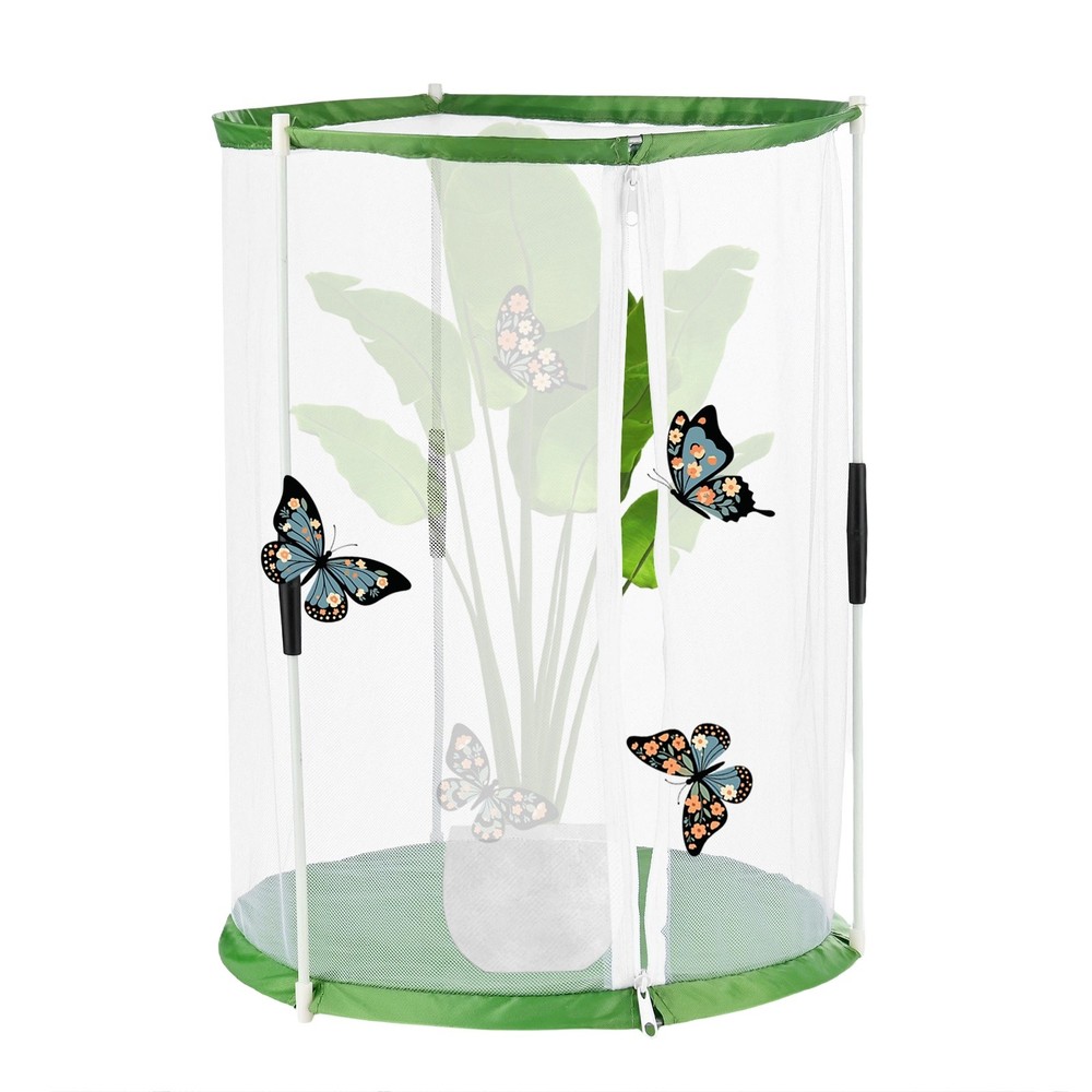 Outdoor Butterfly Habitat Cage Terrarium [White with Green, 12 x 12 x 16 Inch]