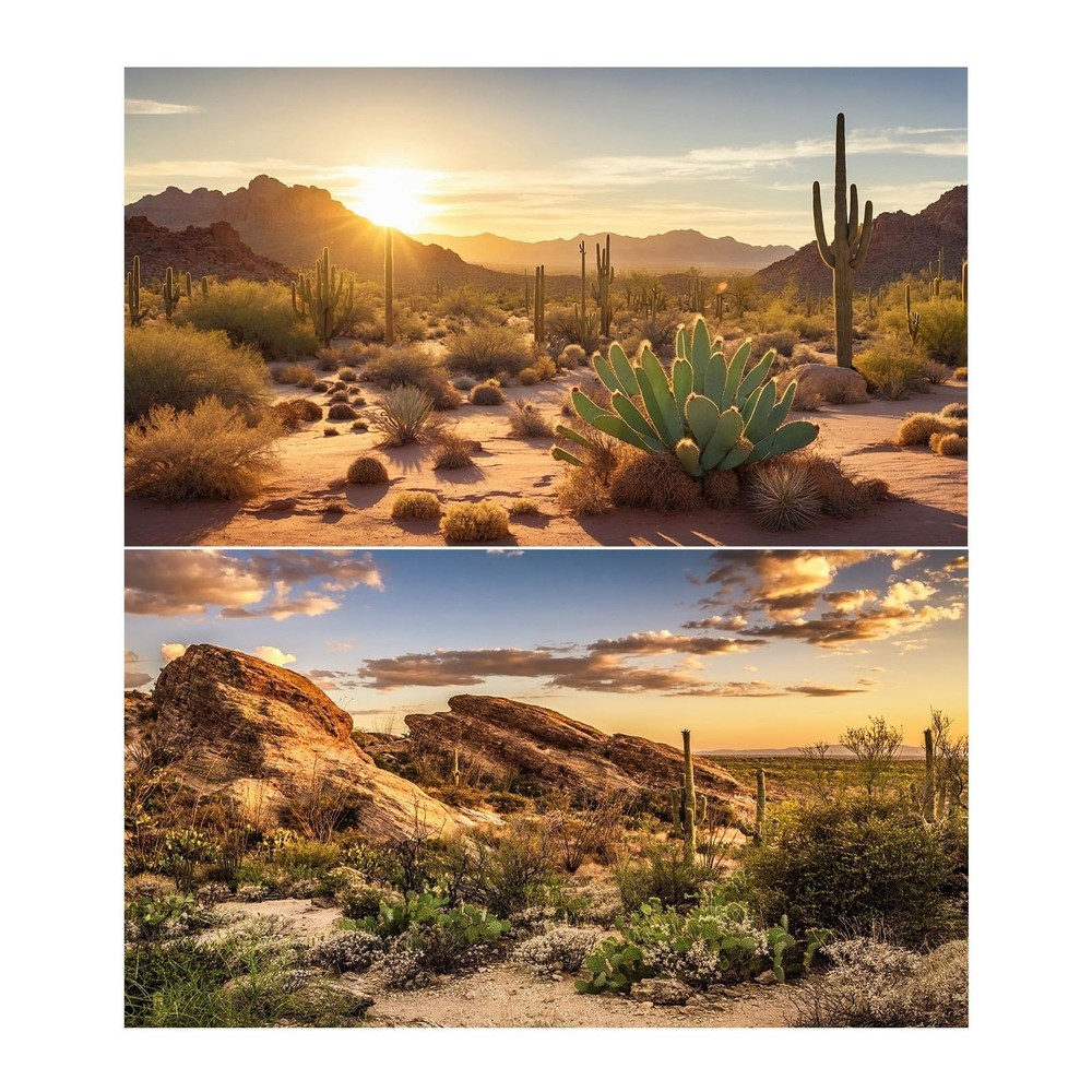 2 Packs Desert Mountain Reptile Tank Background Sunset Desert Gobi Cacti Sand…