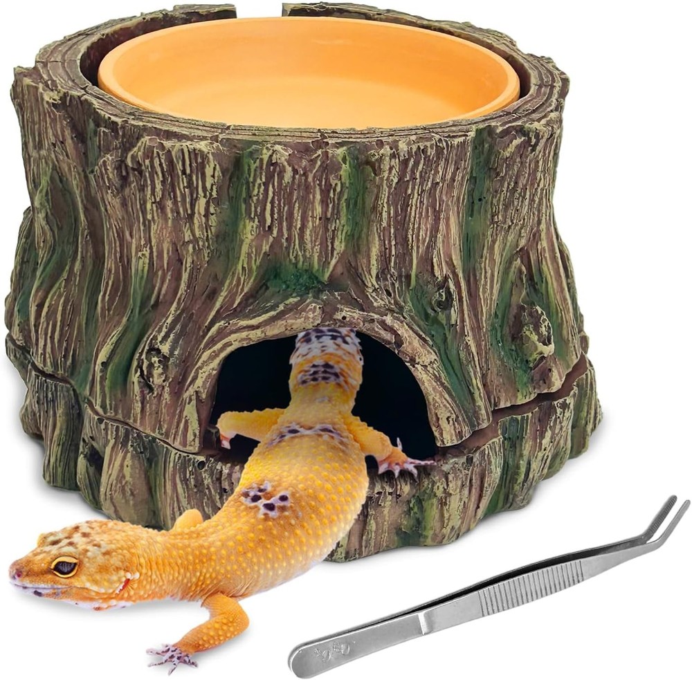 3 in 1 Reptile Hide Cave W/ Removable Sump & Humidity Water Dish,Reptiles