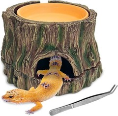 3 in 1 Reptile Hide Cave W/ Removable Sump & Humidity Water Dish,Reptiles