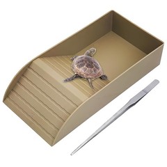 Tortoise Water Dish Ramp Basking Platform Reptile Bowl Soaking Tub Brown