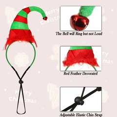 Christmas Dog Elf Hat Headband And Pet Collar With Holiday Bells Costume Set