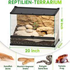 14 Gallon 20″X12″X14″ Professional Glass Terrarium, Dual Front Doors with Feedin