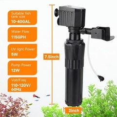 hygger Aquarium U-V Filter for 10-40 Gallon Tank, Submersible 12W Pump Filter…