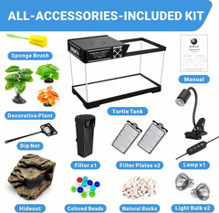 Turtle Tank Kit(Tank+Lamp+Filter), Upgrade PC Turtle Tank Starter Kit with Adjus