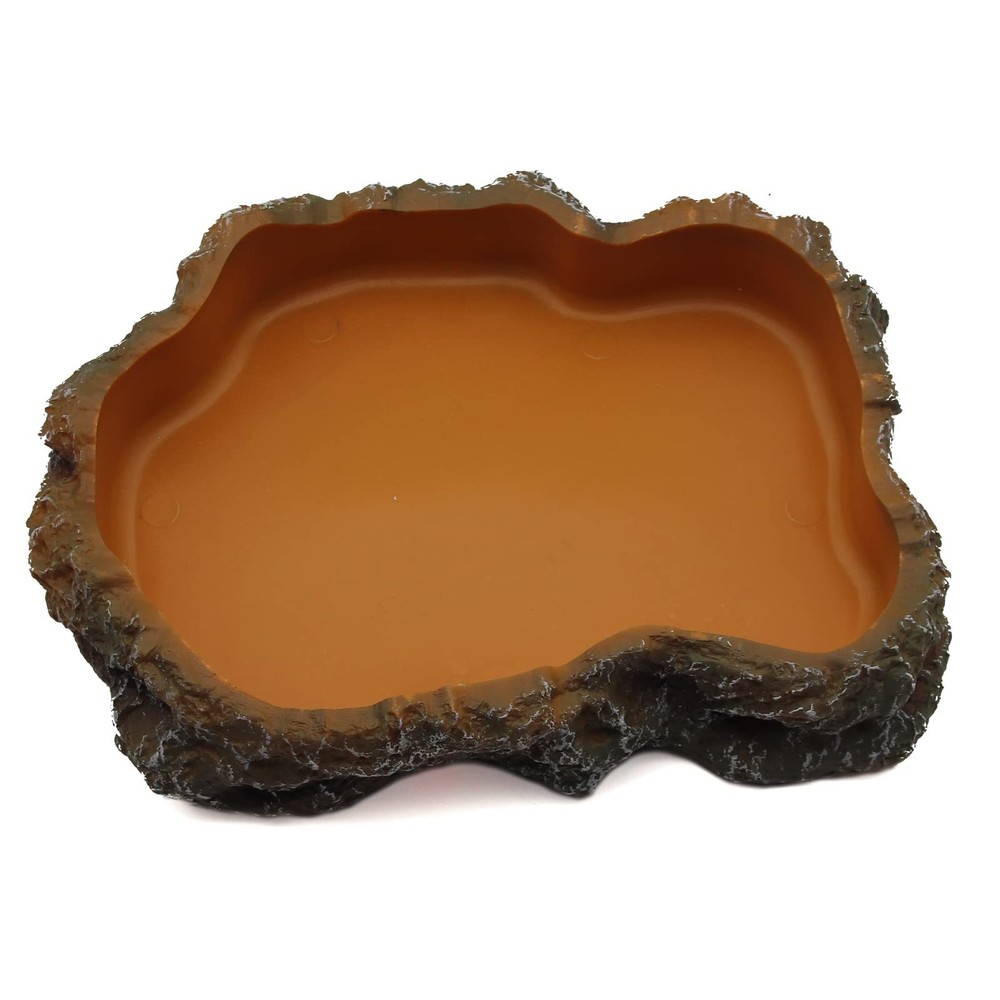 Reptile Water Dish Resin Rock Food Feeder Bowl Terrarium Decor M Orange