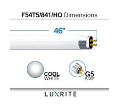 LUXRITE F54T5/841/HO 54W 46 Inch T5 Fluorescent Tube Light Bulb, 4100K Cool W…