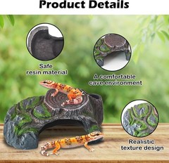 Resin Reptile Hide Cave,Leopard Gecko Cave Hideout Reptiles Habitat Tree Stump
