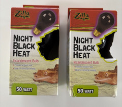 TWO (2) Zilla Night Black Incandescent Bulb 50W Reptile Terrarium Lamp Light NEW
