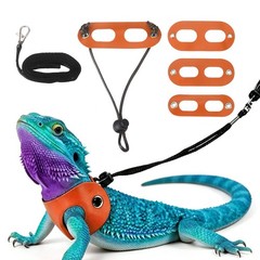 3Pcs Bearded Dragon Lizard Leash Harness Soft Leather S/M/L Orange