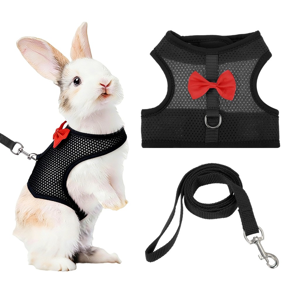 Rabbit Harness and Leash Small Pet Cute Vest Harness Leash L Black