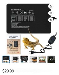 New FIPASEN Reptile Heating Pad w Digital Thermostat 20-30 Gal Tank