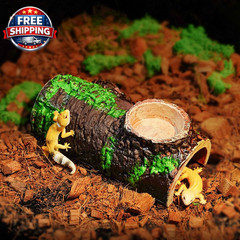 Pet Reptile Caves Hideout with Food Dish Bowl, Terrarium Ornament Habitat Shelte