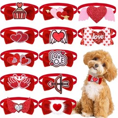 12 PCS Valentine Day Dog Bow Collar Adjustable Love Heart Pet Bowtie Grooming