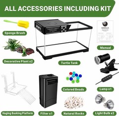 Aquatic Turtle Tank Kit+Lamp+Filter, Upgrade PC Turtle Tank Starter Kit with Adj