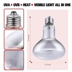 100W Reptile Heat Lamp Bulb Full Spectrum UVA UVB, Sun Lamp Basking Light for…