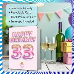 Stuff4 33rd Birthday Cards for Men Women – Pink & Purple Glitter Balloons – H…