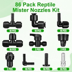 86 Pack 1/4″ Reptile Mister System Reptile Mister Nozzle Kit,360 Degree Adjus…