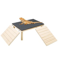 Bearded Dragon Basking Platform, Wooden + Rock Plate Reptile Cave Hideout with