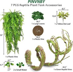 7 PCS Reptile Plants Vine Terrarium Hanging Flexible Climbing Artificial Leaves