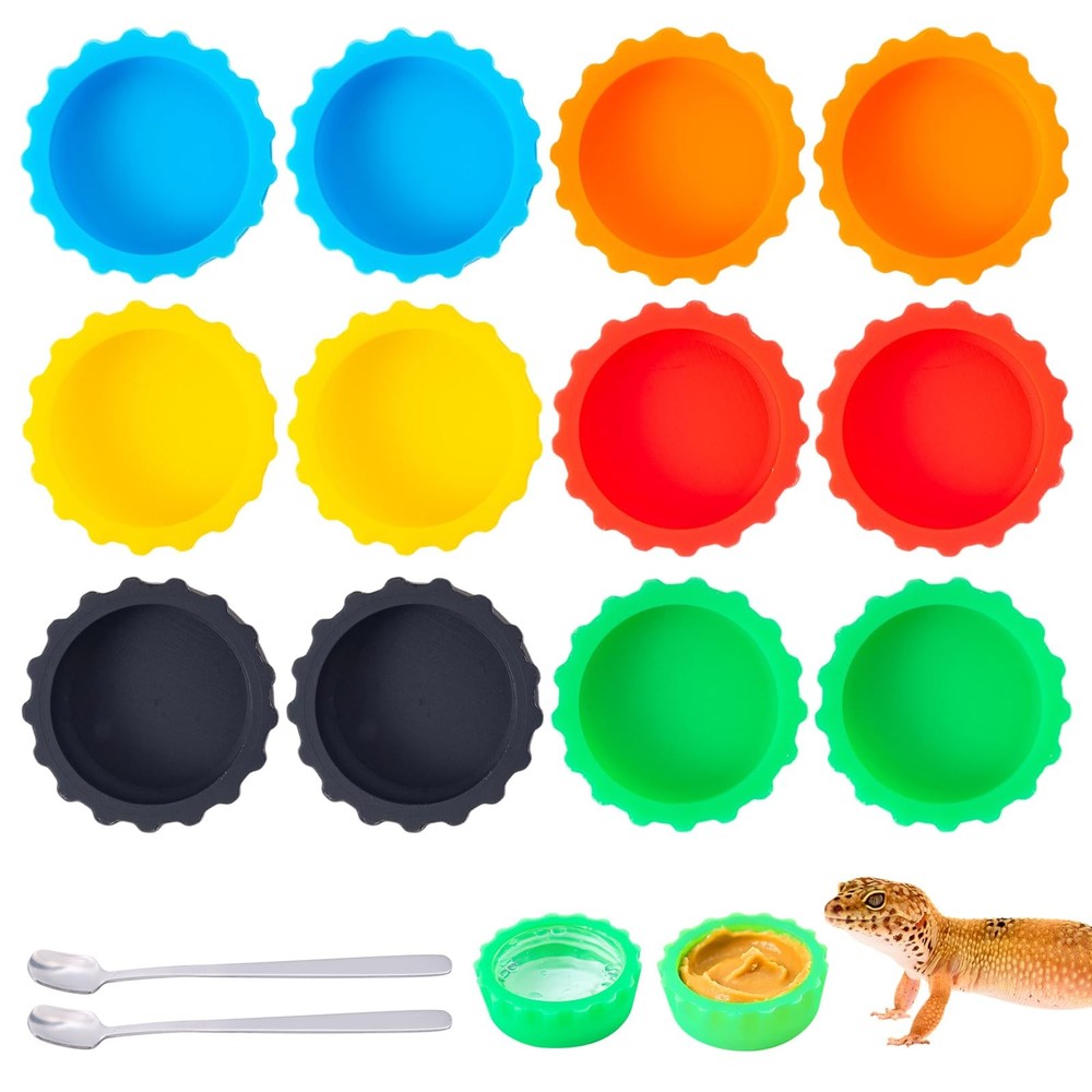 12 Pack Multicolor Silicone Gecko Feeding Bowls Small Reusable Cups