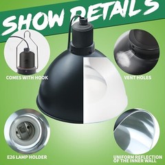 LUCKY HERP Aluminum 8.1″ Dome Reptile Light Fixture for UVB, Basking Heat Bulbs
