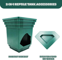 Frog Tank Accessories, 2-In-1 Plastic Reptile Hide with Bowl on the Top, Habitat