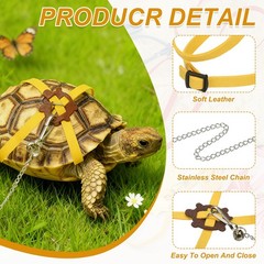 Tortoise Leash Harness with Bell Leather Small Yellow