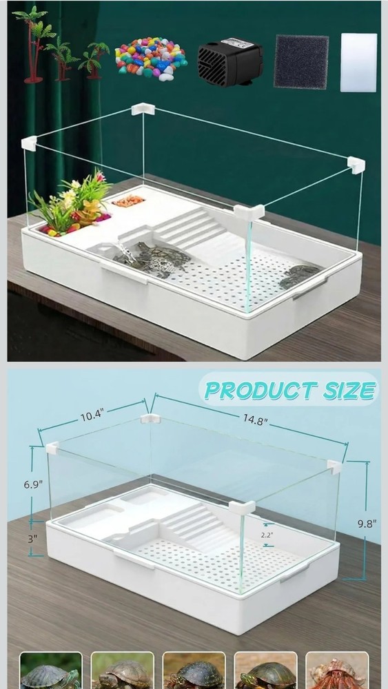 Acrylic Turtle Tank 400 with Water Pump, Filter, Multifunctional Area, X0033L6G…