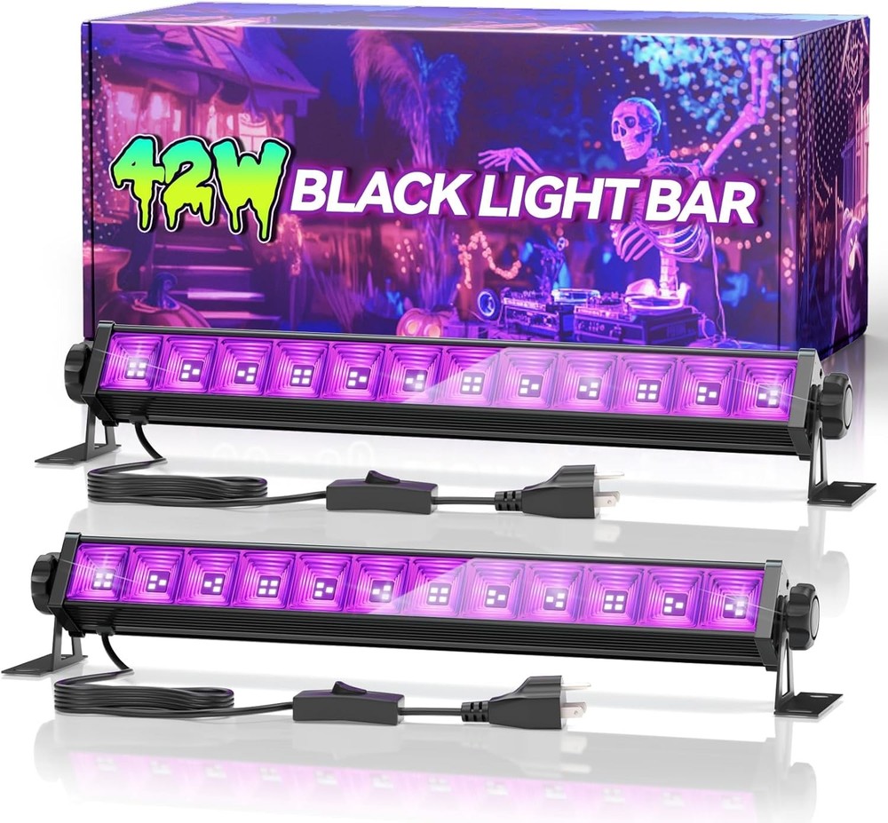 2 Pack 42W LED Black Light Bar, Blacklight with 6FT Cord+Switch+Plug, Purple