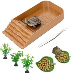 3 Pcs Leaf Reptile Water Dishes with Climbing Ramp Small Yellow