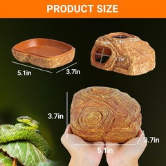 Gecko Hide Cave, 2 in 1 Snake Reptile Hideout for Hide & Rest & Breed & Feedi…