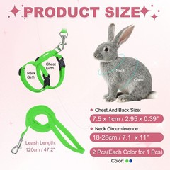 Rabbit Harness and Leash, Small Animal Harness( 2Pcs, Grass Green/Sapphire)