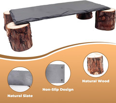 1Pc Reptile Basking Platform Slate Rock Hide Cave with Wooden Pile Small
