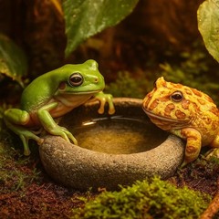 Frog Water Feeding Bowl Natural Stone Handmade Pebble Dish Reptile Accessories