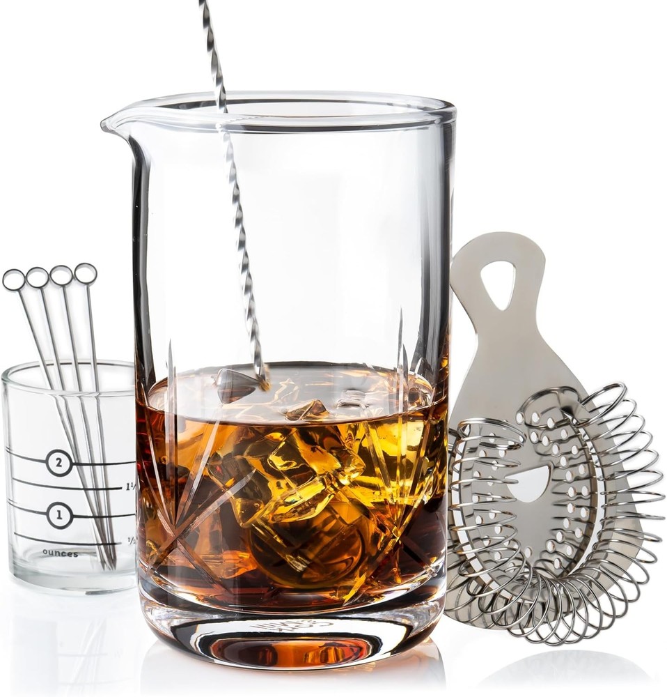 Cocktail Mixing Glass Old Fashioned Kit Large 24 oz Crystal Cocktail Mixer