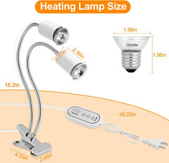 Reptile Heat Lamp, Dual Head Reptile Light with Cycle Timer, Dimmable UVA/UVB Ba