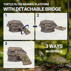 Turtle Tank Filter W/ Basking Platform 3-in-1 Decor Quiet Efficient Waterfall US