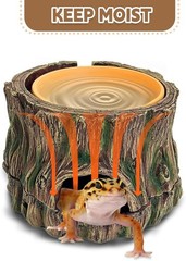 3 in 1 Reptile Hide Cave W/ Removable Sump & Humidity Water Dish,Reptiles