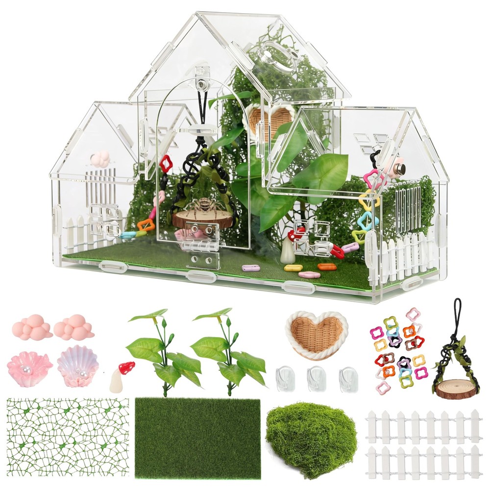 20-Piece Jumping Spider Enclosure Kit, Acrylic Terrarium with 360° View & Mag…