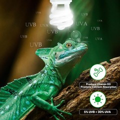 15W 5.0 UVA UVB Reptile Light, Tropical, UVB 100, Compact Fluorescent Lamp
