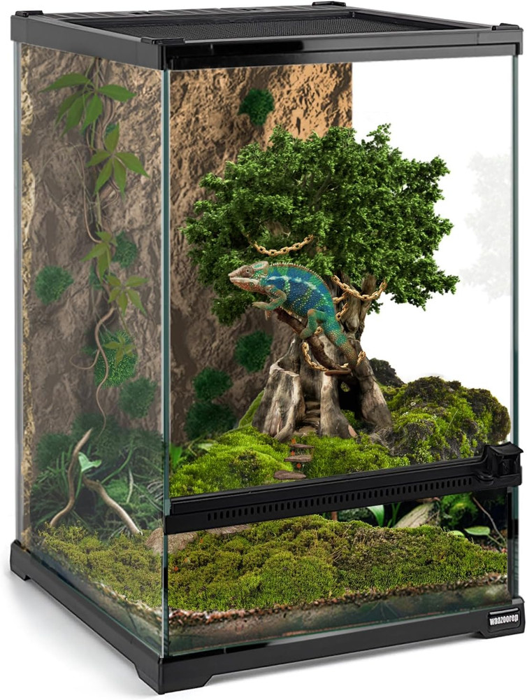Mini Reptile Glass Terrarium Tank 8″X8″X12“ Full View with Front Opening Door an