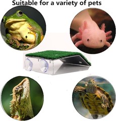 Turtle Resting Basking Platform with Artificial Grass for Tortoise and Frog