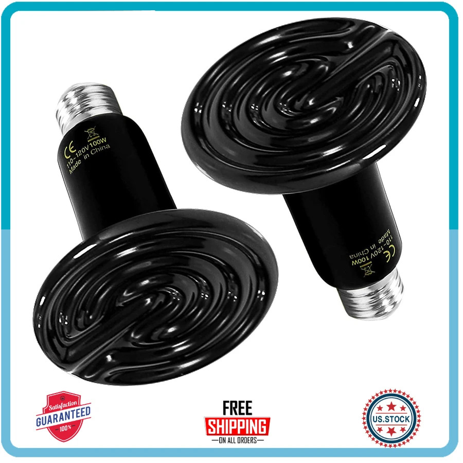 100W Ceramic Heat Emitter 2 Pack Reptile Brooder Lamp for Lizard Turtle Snake
