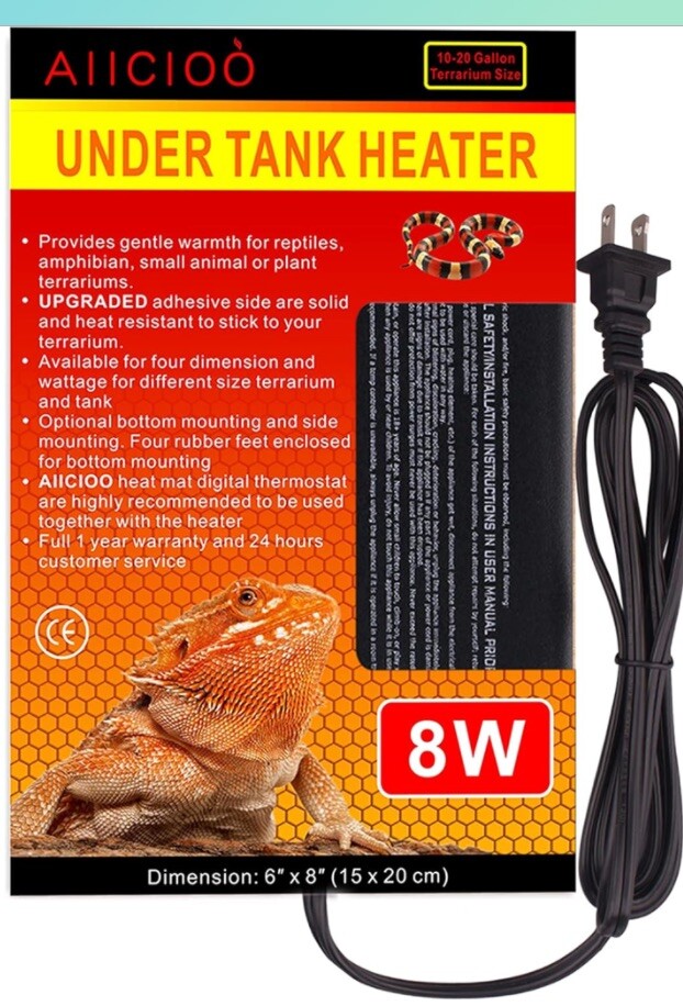 8W 6″X 8″ Under Tank Reptile Heater Amphibians Small Animal Plant Terrarium Side