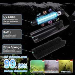 Aquarium Filter U-V w/Scientific 3,6,12,24H Timer 200GPH for 20-75Gal Fish Tu…