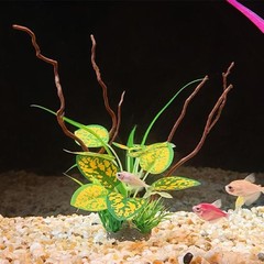 2 Pcs Green Yellow Artificial Reptile Plants Terrarium Decor