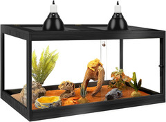 Bearded Dragon Tank 34 Gallon, Tempered Glass Reptile Tank with Meatl Mesh Roof