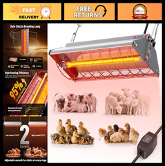 Large Infrared Heat Lamp for Chicken Coop, Poultry & Livestock Heater, 150-300W,