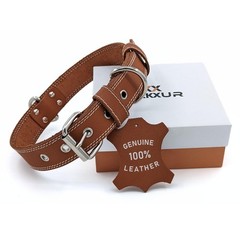 Genuine Real Leather Dog Collar for Medium Dogs, Heavy Duty Strong and Wide D…